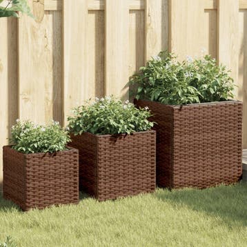 vidaXL Plantenbakken 3 st poly rattan bruin, Verzenden