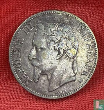 Frankrijk 5 francs 1868 (BB - zilver), Verzenden, Losse munt