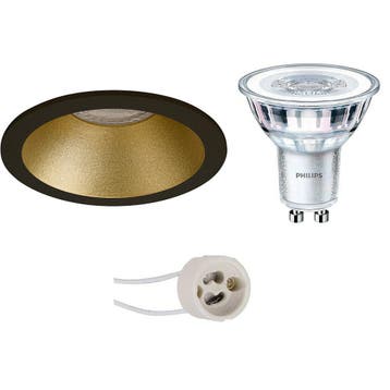 LED Spot Set 6W - Mat Zwart & Gouden Inbouwspot GU10 Ronde S, Verzenden