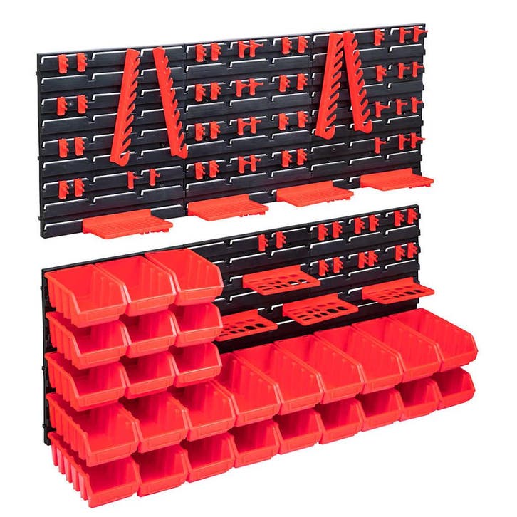 vidaXL 103-delige Opslagbakkenset met wandpanelen rood en, Doe-het-zelf en Bouw, Gereedschapskisten, Nieuw, Verzenden