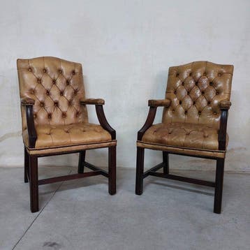 Chesterfield style - Fauteuil (2) - Directeur - Leder, Hout
