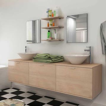 vidaXL 8-delige Badkamermeubelset met wastafel beige, Huis en Inrichting, Badkamer | Badkamermeubels, Verzenden, Nieuw