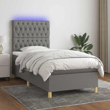 vidaXL Boxspring met matras en LED stof donkergrijs 90x200, Verzenden, Nieuw
