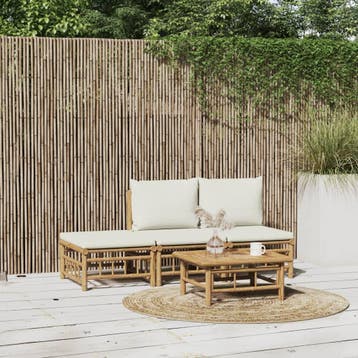vidaXL 4-delige Loungeset met kussens bamboe crèmewit, Verzenden, Loungeset