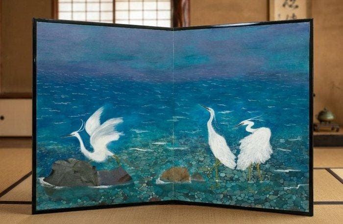 Paravent Bybu - Ensemble de 2 écrans Byobu à deux panneaux, Antiquités & Art, Antiquités | Autres Antiquités