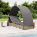 vidaXL Ligbed met rond dak 211x57x140 cm poly rattan grijs, Verzenden, Nieuw
