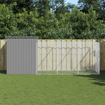 vidaXL Hondenhok met ren 165x455x181 cm staal lichtgrijs, Dieren en Toebehoren, Hondenhokken, Verzenden, Nieuw