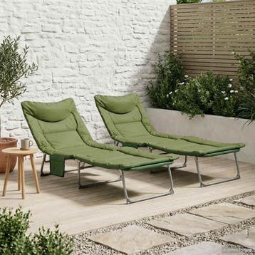 vidaXL Opvouwbare zonnebed met kussen 2 st Donkergroen, Tuin en Terras, Verzenden, Nieuw