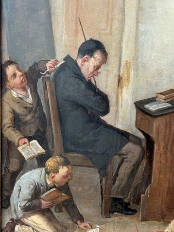 Franse school (XIX) - Scena di scuola – Lo scherzo al