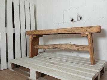 Bank - Rustieke primitieve houten bank - Hout, Antiek en Kunst