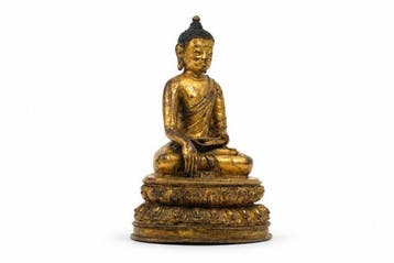 Une fine statue en bronze doré du Bouddha Shakyamuni -