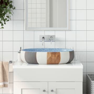 vidaXL Opzetwasbak ovaal 59x40x14 cm keramiek meerkleurig, Verzenden, Nieuw