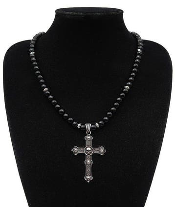Obsidiaan - gotisch kruis - Memento Mori – Spirituele wapen