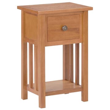 Eiken bijzettafel met lade | Tweede kansje, OP = OP, 45 tot 60 cm, Minder dan 55 cm, Verzenden, Rustiek
