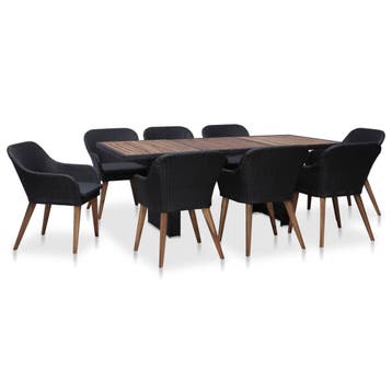 vidaXL 9-delige Tuinset met kussens poly rattan zwart, Verzenden, Nieuw, Tuinset