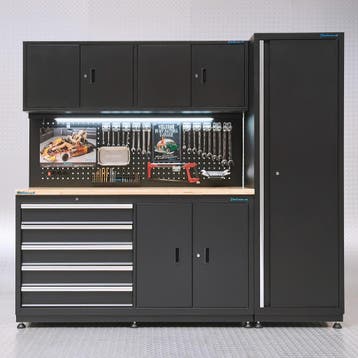 Datona Werkbank garage 160 cm met zijkast - Datona - Zwart, Ophalen of Verzenden