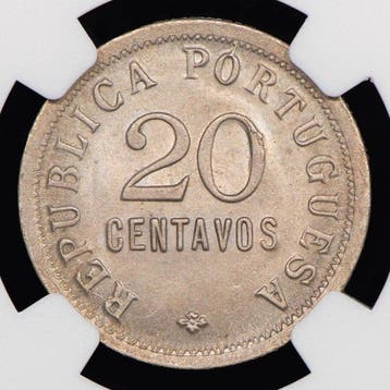 Portugees Angola. Republic. 20 centavos 1922 - NGC - MS 63 -, Postzegels en Munten