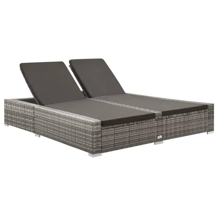 vidaXL Ligbed tweepersoons poly rattan grijs, Tuin en Terras, Ligbedden, Nieuw, Verzenden