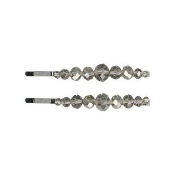 Haarspeld schuifspeldjes 7cm - Facetkralen Rond - Grijs -