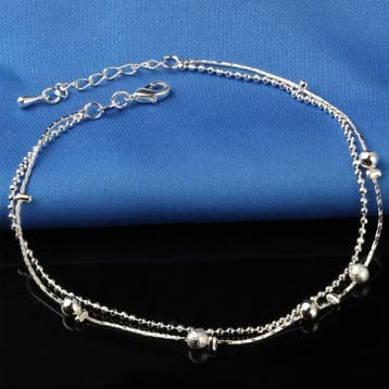 Fako Bijoux - Enkelbandje Verzilverd - Vijf Bolletjes Duo -, Handtassen en Accessoires, Enkelbandjes en Enkelkettinkjes, Verzenden