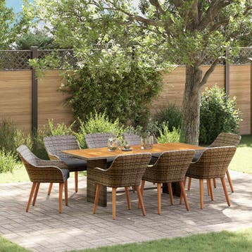 vidaXL Tuin Eettafel Set 9 st Grijs poly rattan, Verzenden, Nieuw