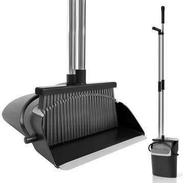 Avalo Stoffer en Blik met Lange Steel - 87-127cm - Zwart, Verzenden