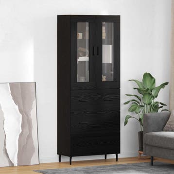 vidaXL Highboard 2 st Zwart Eiken 69,5 x 34 x 180 cm Bewerkt, Verzenden, Nieuw