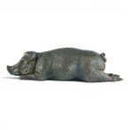Sculpture, Relaxing Pig - 32 cm in length - 8 cm - Bronze