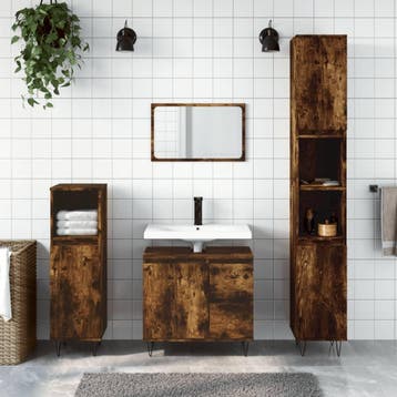 vidaXL 3-delige Badkamermeubelset bewerkt hout gerookt, Verzenden, Nieuw