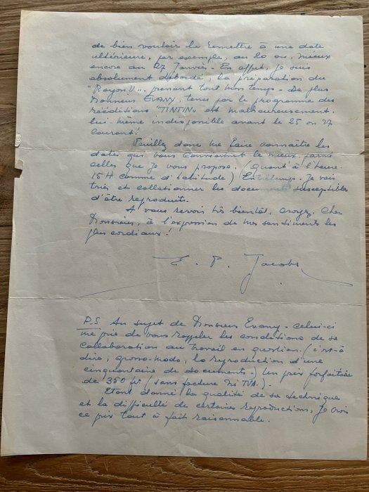 E. P. Jacobs - Blake et Mortimer - Lettre manuscrite signée, Livres, BD