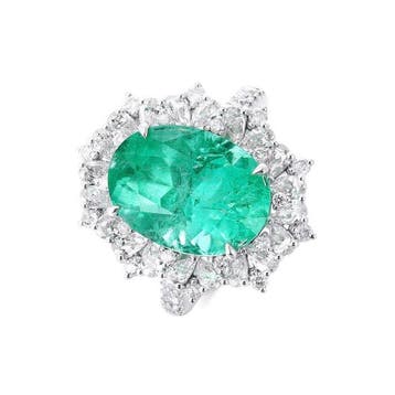 Ring Platina - 6.80ct. tw. Smaragd - Diamant - Geen olie, Nieuw