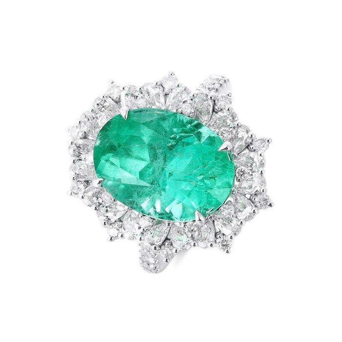 Ring Platina - 6.80ct. tw. Smaragd - Diamant - Geen olie, Bijoux, Sacs & Beauté, Bagues