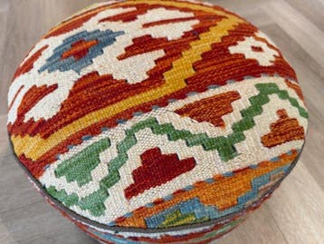 Pouf - Poef Kelim ( inutilisé ) - fait main - Laine et bois, Nieuw