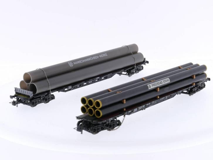 Schaal H0 Roco 46214 en 26781 Rongenwagens met buizen met..., Hobby en Vrije tijd, Modeltreinen | H0, Overige typen, Gebruikt