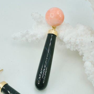 Koraal - Zilver, Verguld - Oorbellen - ROZE KORAAL EN ZWARTE