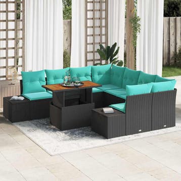 vidaXL Tuinbank Set 9 st Zwart Poly rattan, Verzenden
