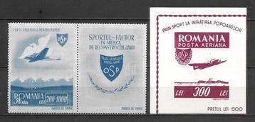Roemenië 1945/1946 - Luchtpost met volledig intact zegelgom., Postzegels en Munten, Gestempeld