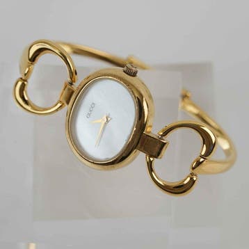 Gucci - 1600 Ladies Gold-Tone Bangle Bracelet Watch White, Nieuw