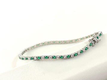 Zonder minimumprijs - Armband Zilver Smaragd - Diamant, Handtassen en Accessoires