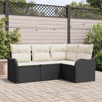 vidaXL Tuinbank Set 4 st Zwart poly rattan, Verzenden, Nieuw