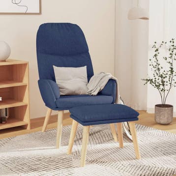 vidaXL Relaxstoel met voetenbank stof blauw, Verzenden