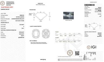 1 pcs Diamant (Natuurlijk) - 1.02 ct - Cushion - H - VVS1 -
