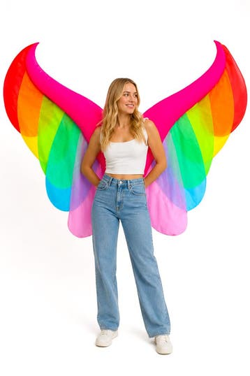 KIMU® Opblaas Kostuum Vleugels Regenboog Opblaasbaar Pak Vli, Ophalen of Verzenden