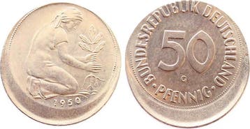 Duitsland Fehlpraegung 50 Pfennig 1950 G dezentriert gepr..., Verzenden