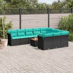 vidaXL 11-delige Loungeset met kussens poly rattan zwart, Verzenden, Nieuw, Loungeset