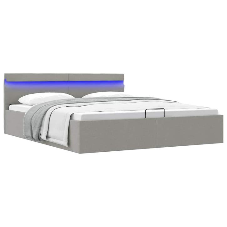 vidaXL Bedframe met opbergruimte en LED stof lichtgrijs, Huis en Inrichting, Slaapkamer | Bedden, Nieuw, Verzenden