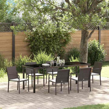 vidaXL Tuin Eettafel Set 7 st Bruin en Zwart PE Riet, Verzenden, Nieuw