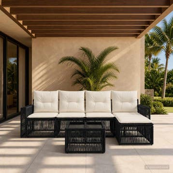 vidaXL Tuinbank Set 6 st Zwart en Crème Wit poly rattan, Verzenden, Nieuw
