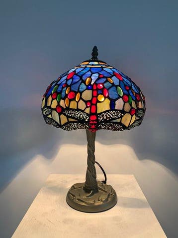 Stile Tiffany - Lampe de table - verre plombé, Antiquités & Art, Curiosités & Brocante