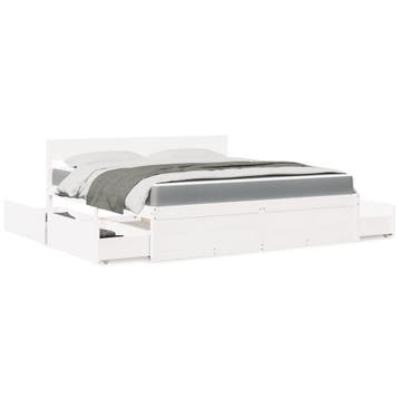 vidaXL Bed met lades en matras massief grenenhout wit, Huis en Inrichting, Slaapkamer | Bedden, Verzenden, Nieuw